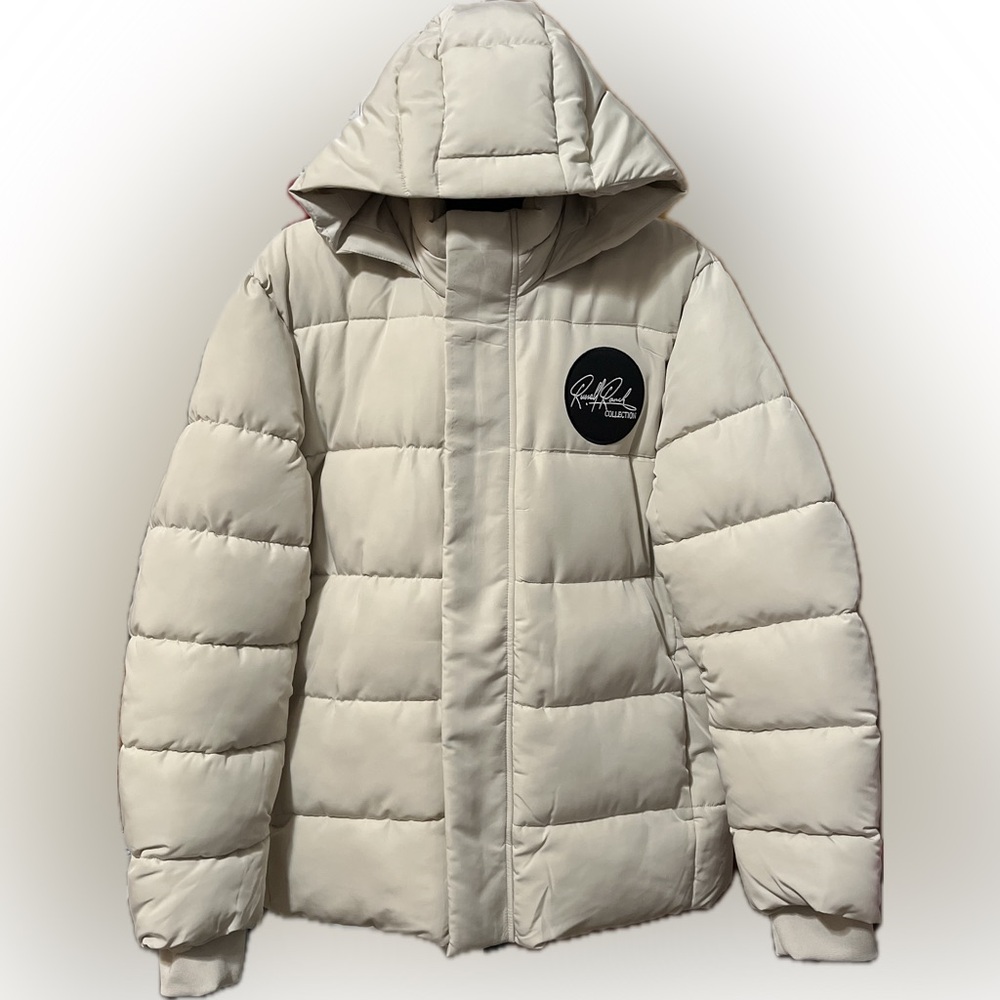 Custom Line Cream Quilted Puffer Jacket with Hood